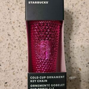Starbucks 2022 Metallic Hot Pink Studded Cold Cup Keychain